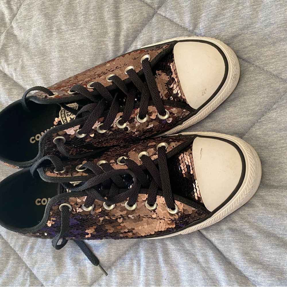 Converse Sequin Sneakers in Black and Bronze